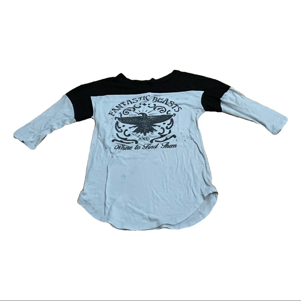 small black and white fantastic beasts long sleeve shirt